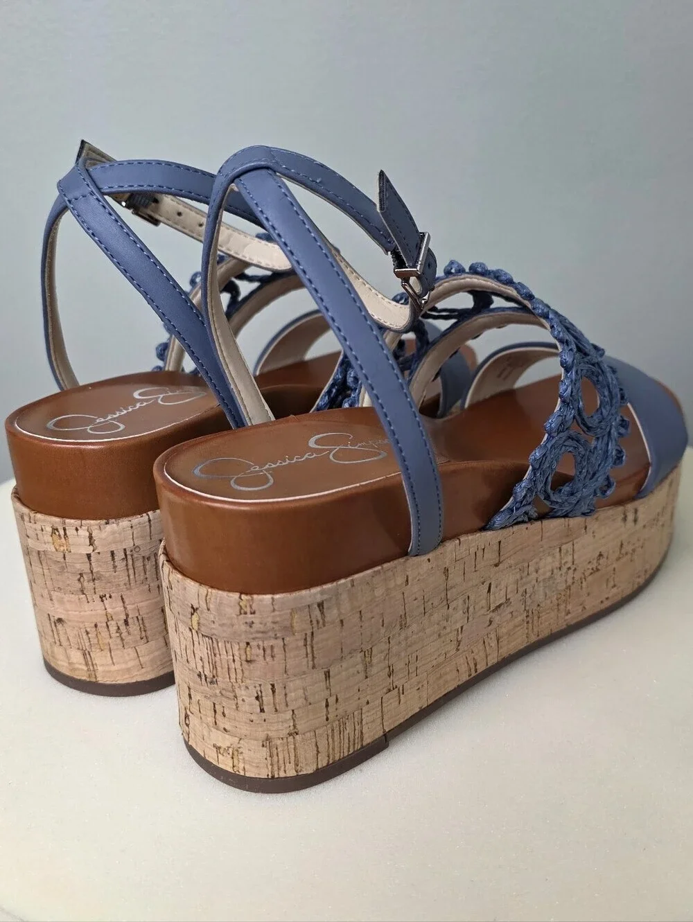 Jessica Simpson Callri Cork Platform Wedge Sandals Ash Blue NWT 7.5M Boho Chic